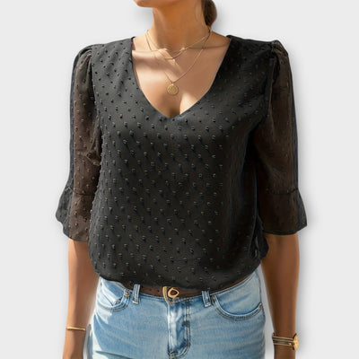 Amaya – Textured Blouse met V-hals