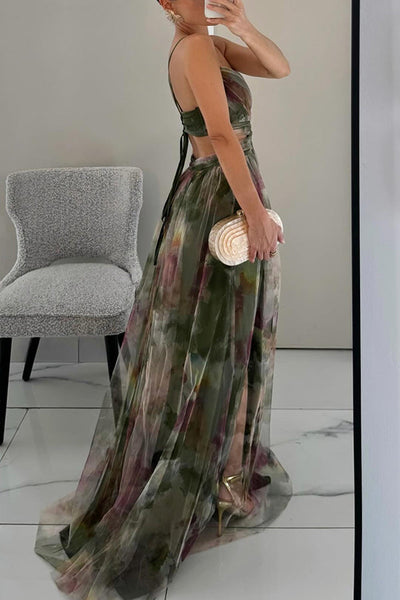 Liora™ | Elegante Maxijurk met Aquarelprint