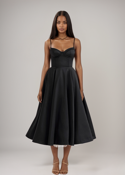 Julia™ | Satijnen Bustier-Midikleed