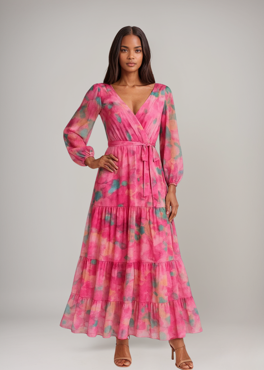 Lirea™ | Chiffon-Maxijurk met Aquarelprint