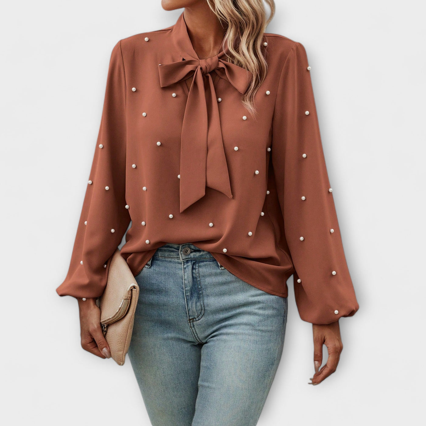 Sophie™ Elegante Blouse met Parel Details en Strik