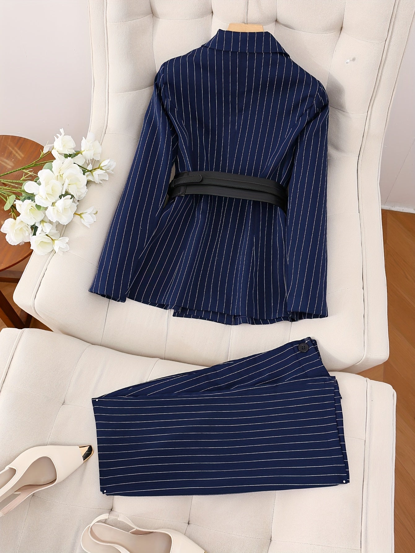 Olivia - Urban Lange Mouwen Gestreepte Pak Set