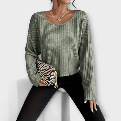 Emily™ Moderne Geribbelde T-Shirt met Ronde Hals