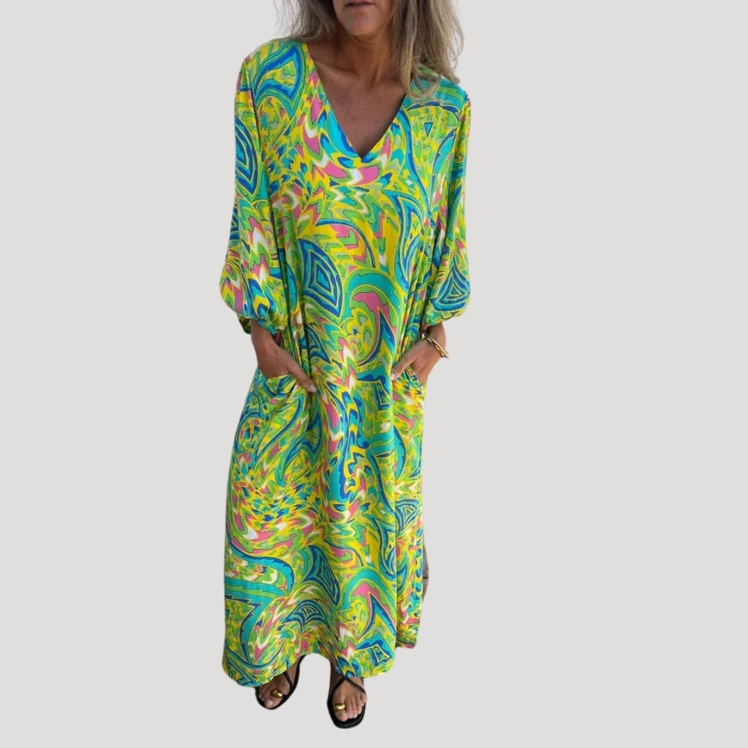 Mary - Dames maxi jurk met luipaardprint en v-hals voor de zomer