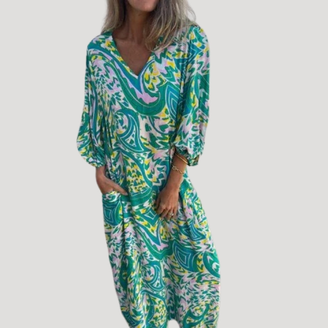 Mary - Dames maxi jurk met luipaardprint en v-hals voor de zomer