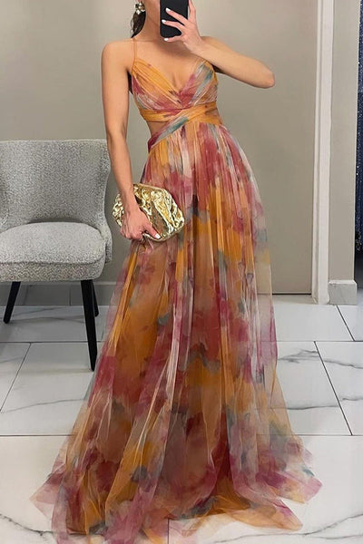 Liora™ | Elegante Maxijurk met Aquarelprint