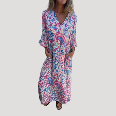 Mary - Dames maxi jurk met luipaardprint en v-hals voor de zomer