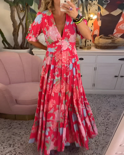 Carine | Jurk met V-hals en bloemenprint