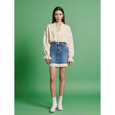 Aurélie - Franse Vlinderdas Tied Lange Mouwen Shirt