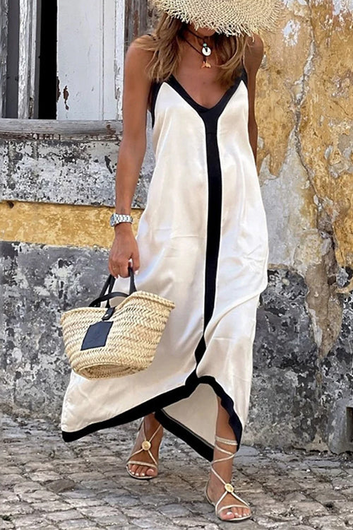 Lora - Spaghetti-Schouderband V-Hals Maxi-Jurk
