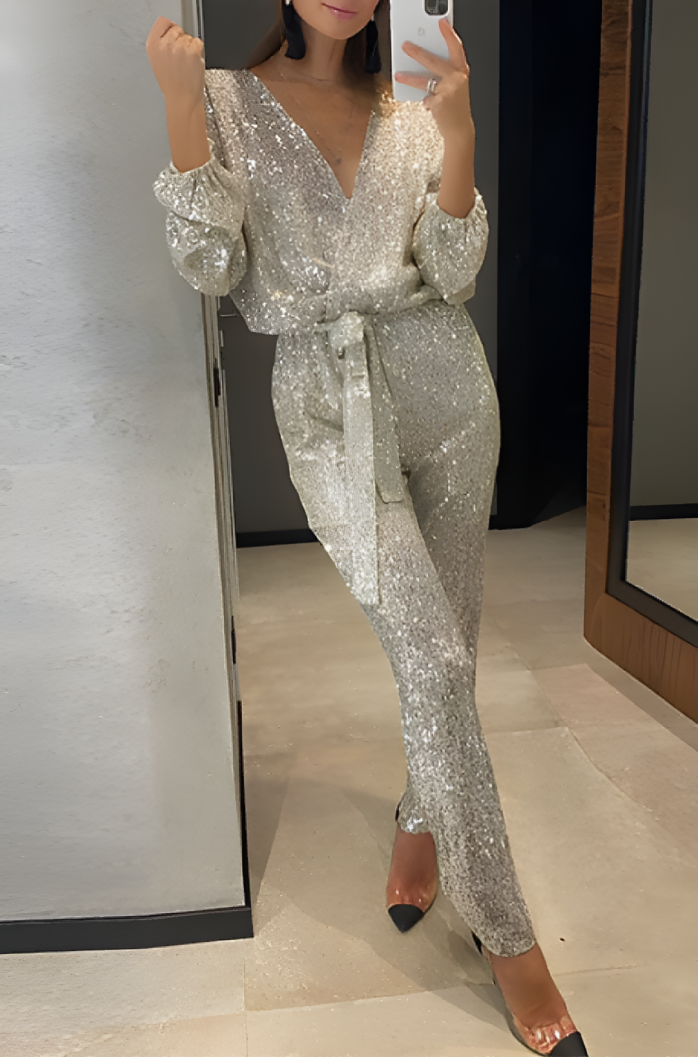 Amelia - Jumpsuit met pailletten en V-hals
