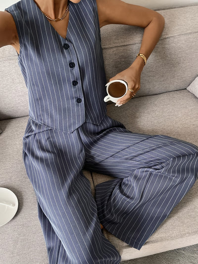 Evi - Gestreepte Vest en Losse Brede Broek