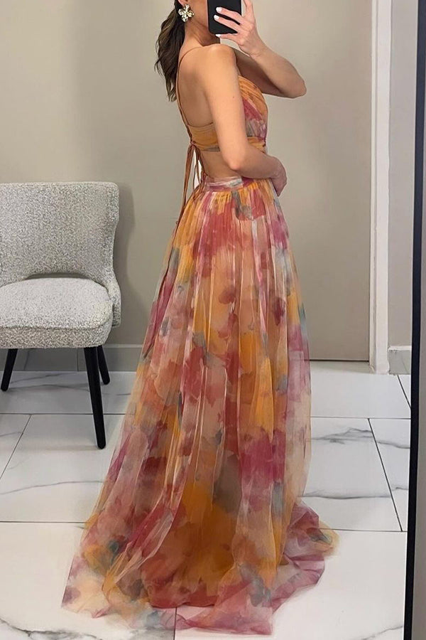Liora™ | Elegante Maxijurk met Aquarelprint
