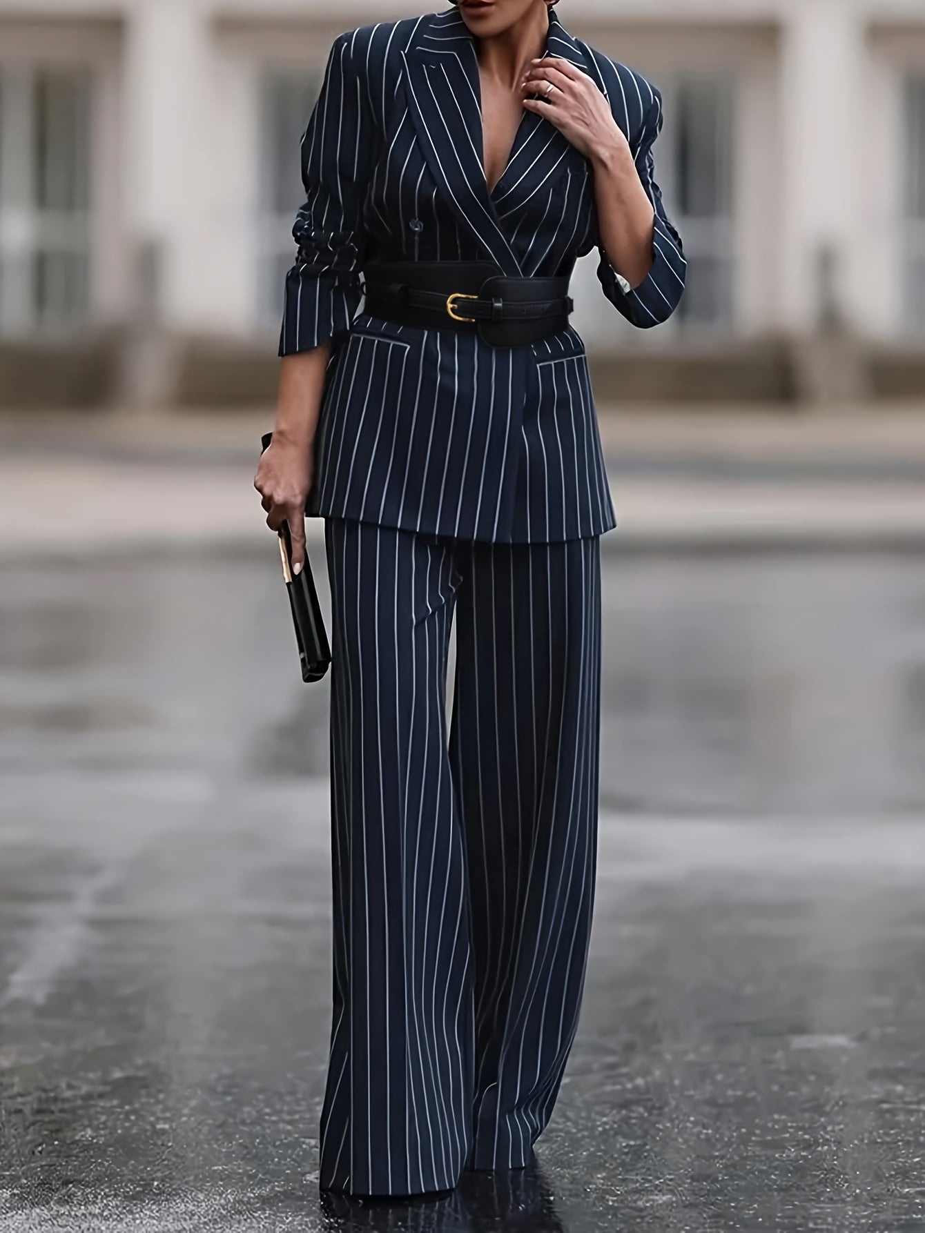 Olivia - Urban Lange Mouwen Gestreepte Pak Set