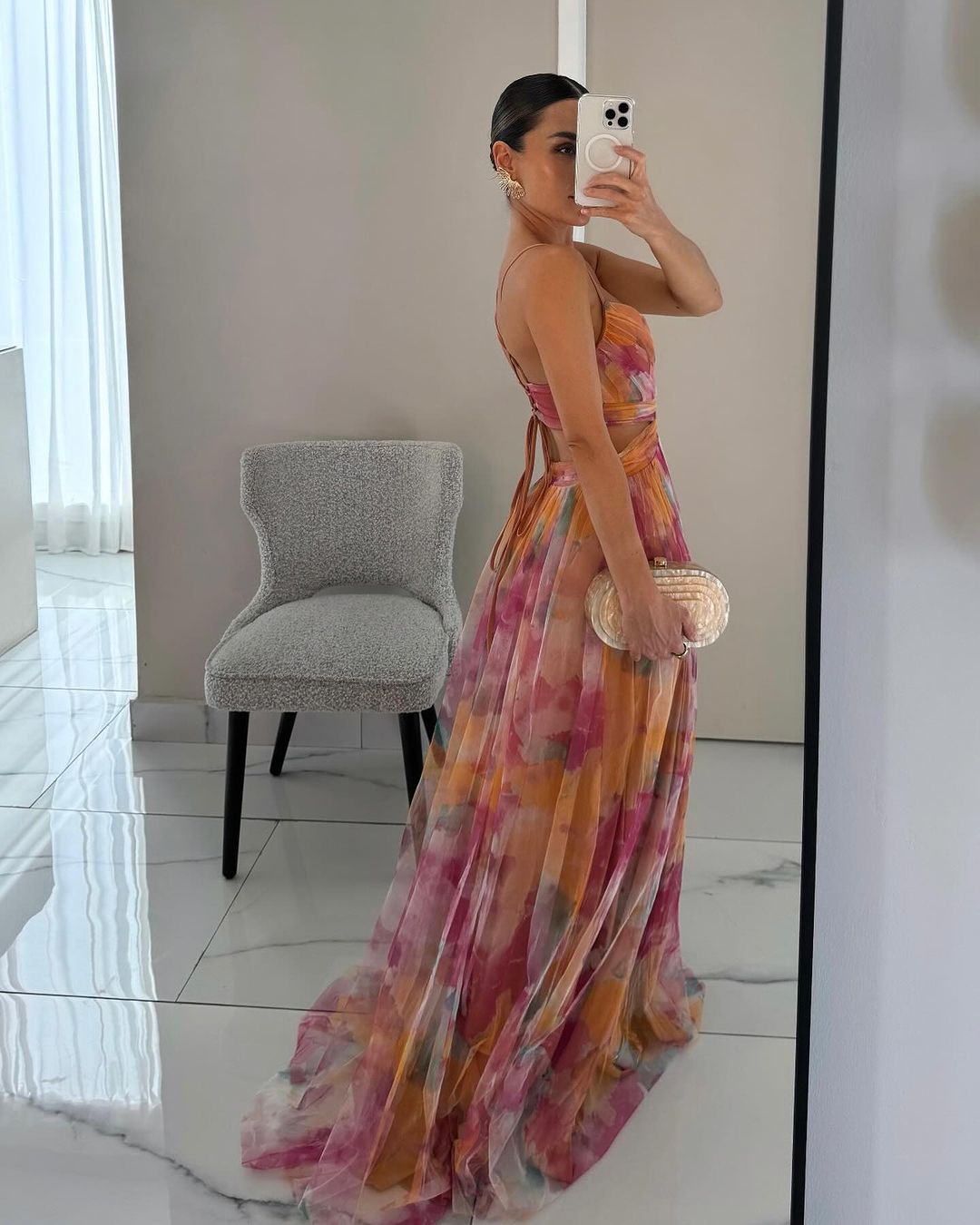 Liora™ | Elegante Maxijurk met Aquarelprint