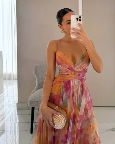 Liora™ | Elegante Maxijurk met Aquarelprint