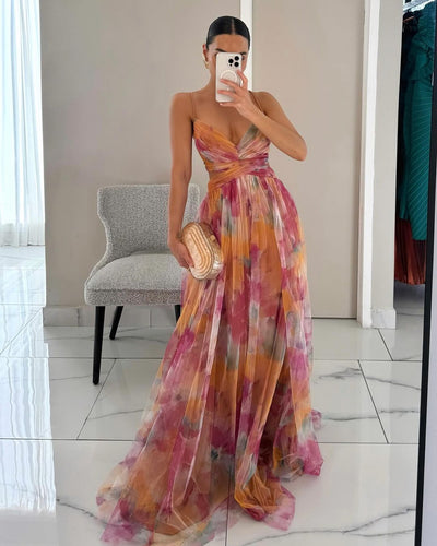 Liora™ | Elegante Maxijurk met Aquarelprint