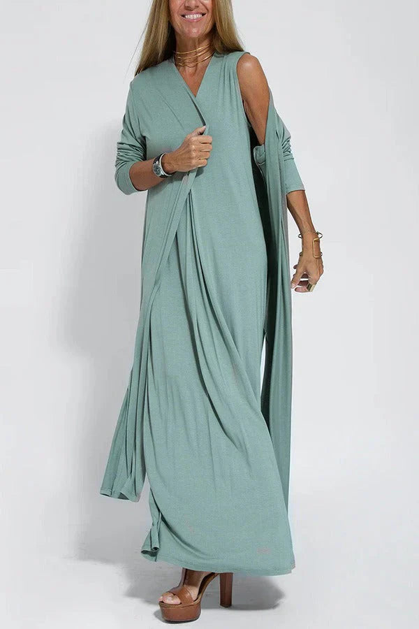 Béatrice - Elegante lange jurk + bijpassende cardigan KADO