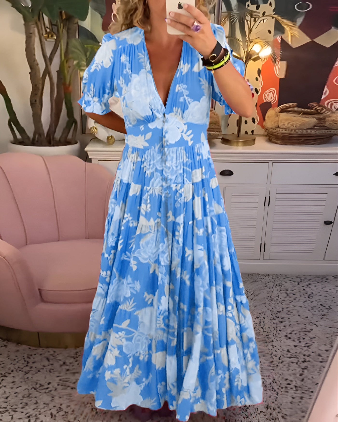 Carine | Jurk met V-hals en bloemenprint