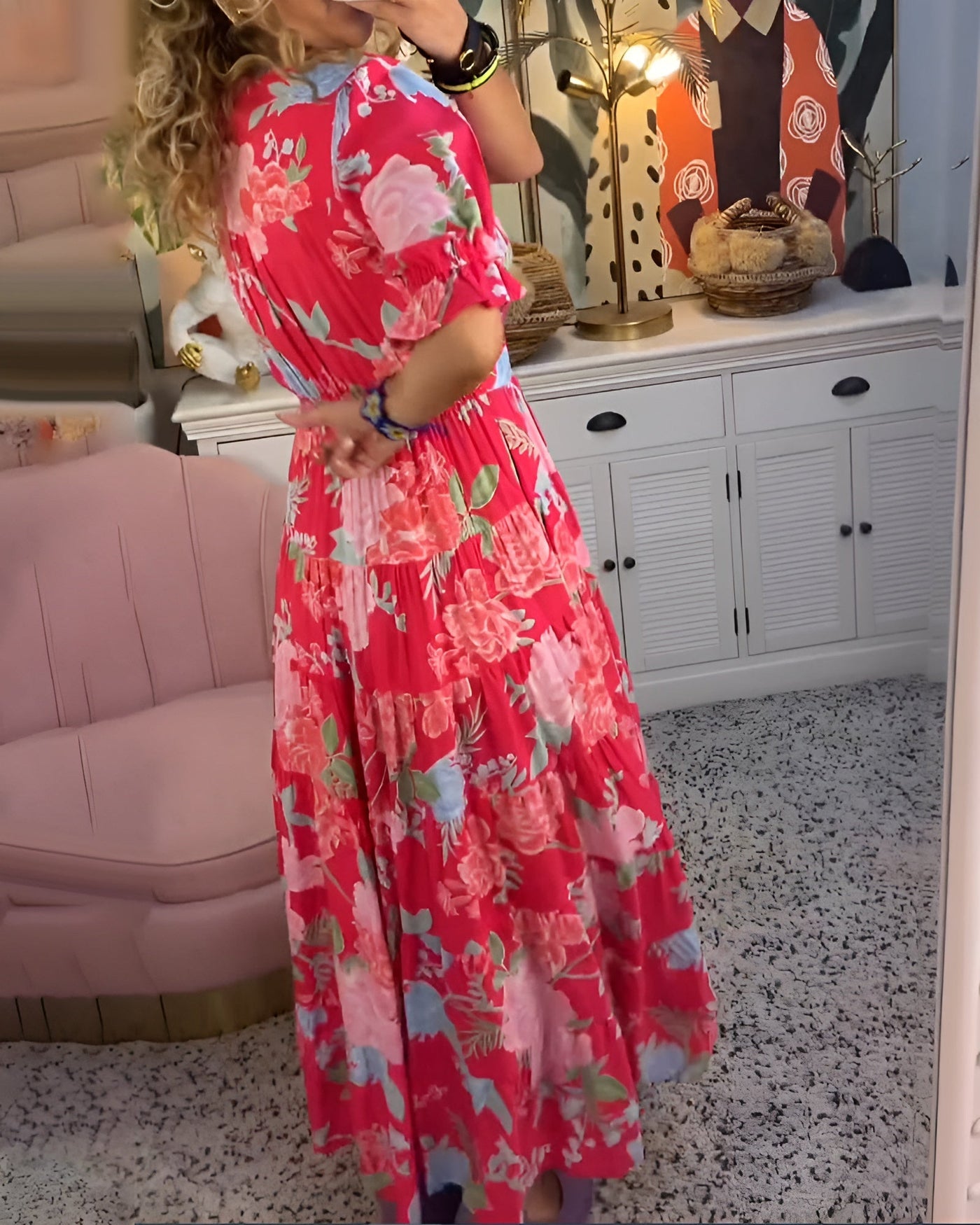Carine | Jurk met V-hals en bloemenprint