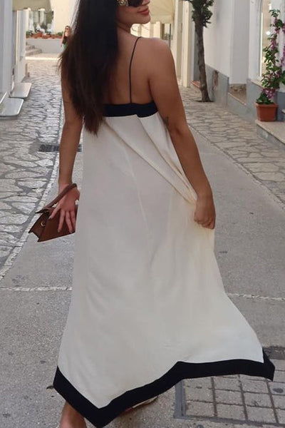Lora - Spaghetti-Schouderband V-Hals Maxi-Jurk