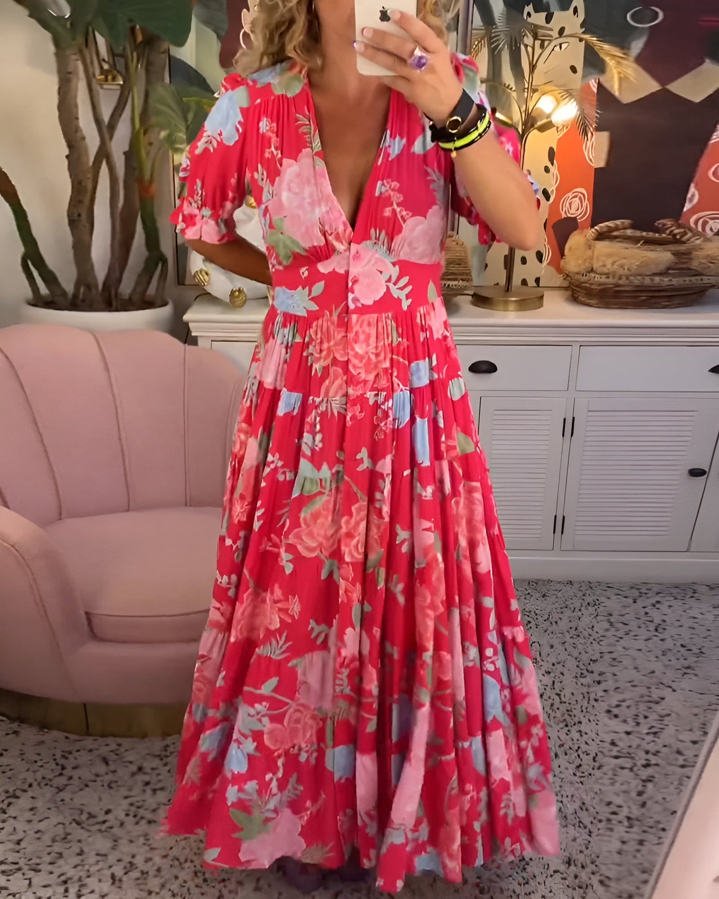 Carine | Jurk met V-hals en bloemenprint