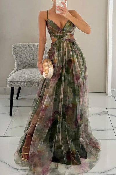 Liora™ | Elegante Maxijurk met Aquarelprint
