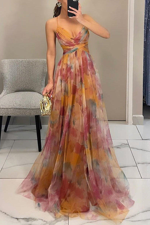 Liora™ | Elegante Maxijurk met Aquarelprint