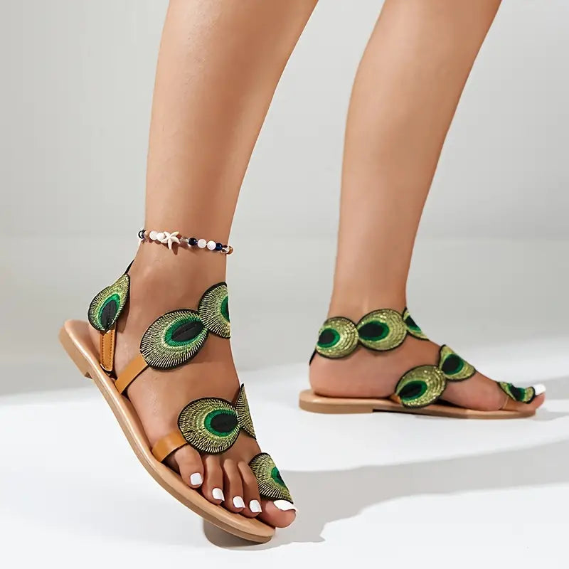 Londyn - Sandalen met pauwenprint