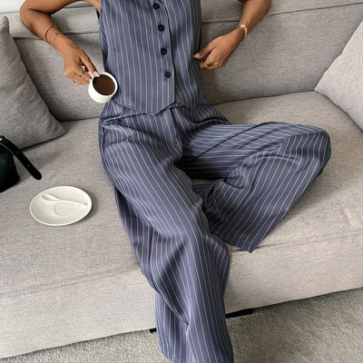 Evi - Gestreepte Vest en Losse Brede Broek