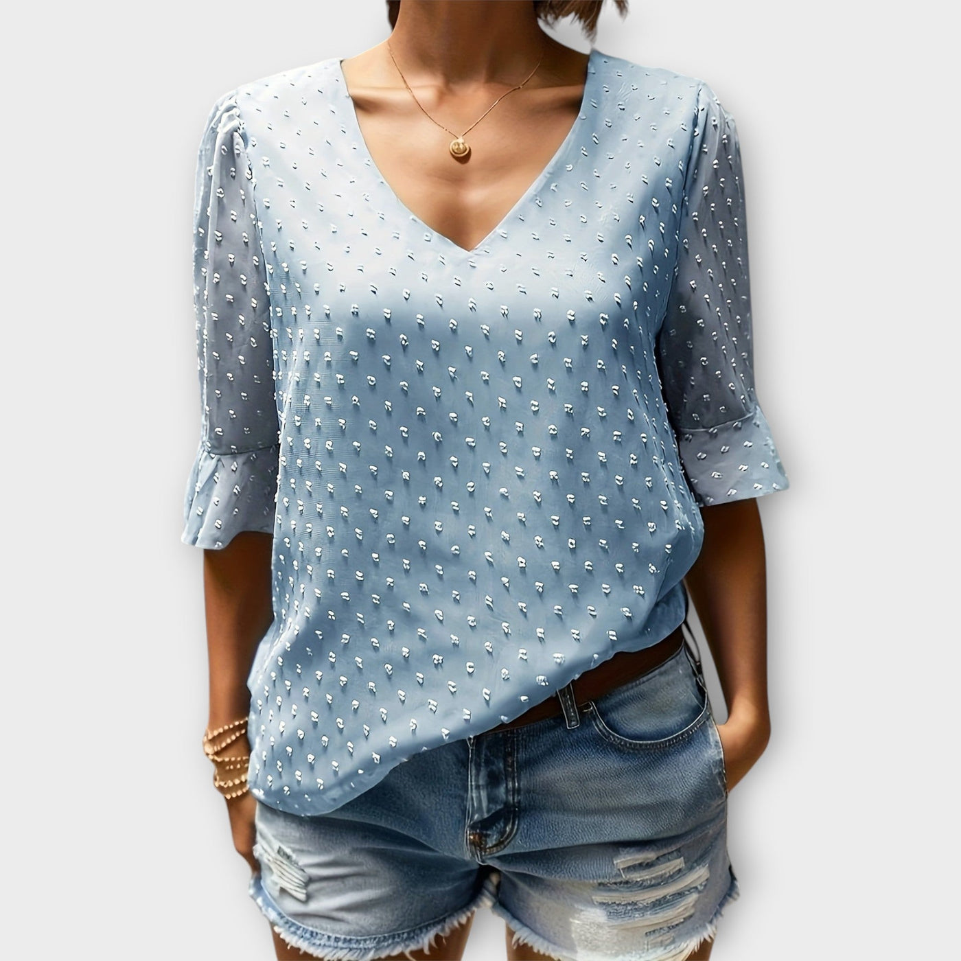 Amaya – Textured Blouse met V-hals