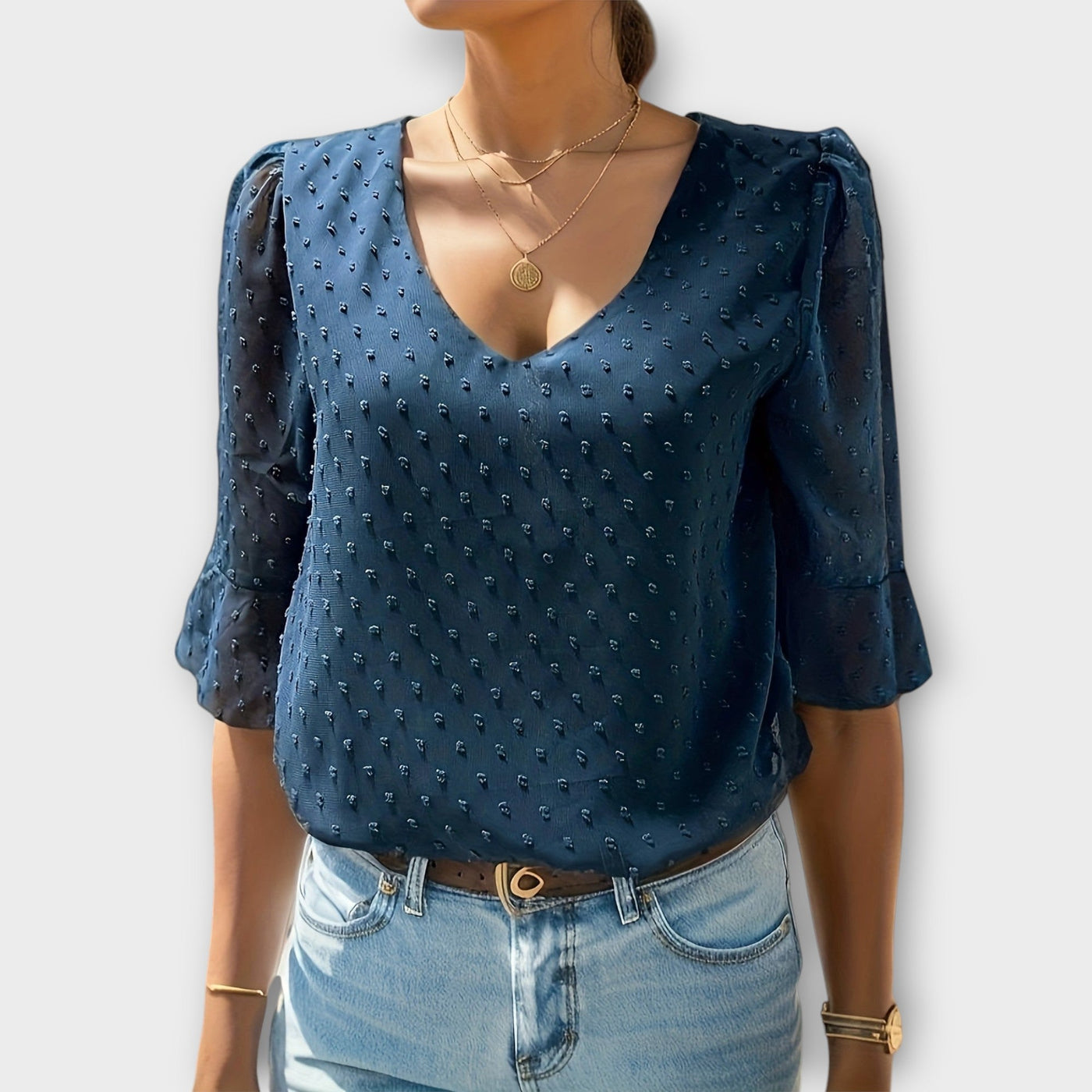 Amaya – Textured Blouse met V-hals