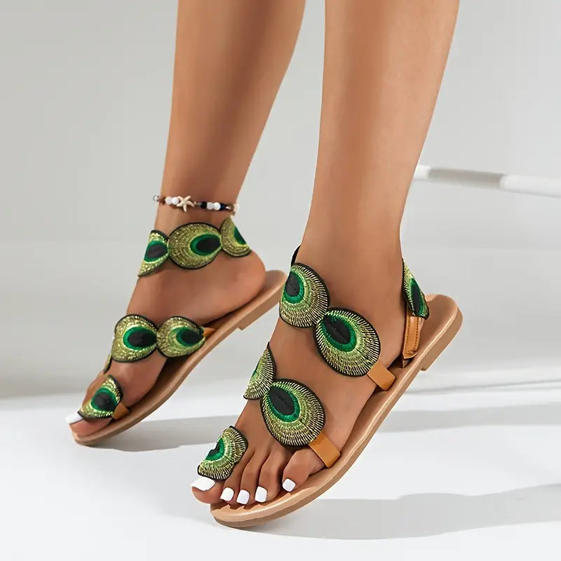 Londyn - Sandalen met pauwenprint
