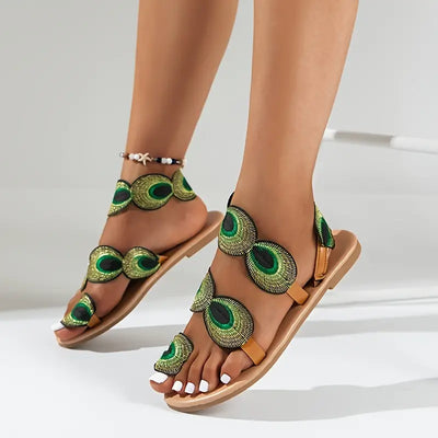 Londyn - Sandalen met pauwenprint