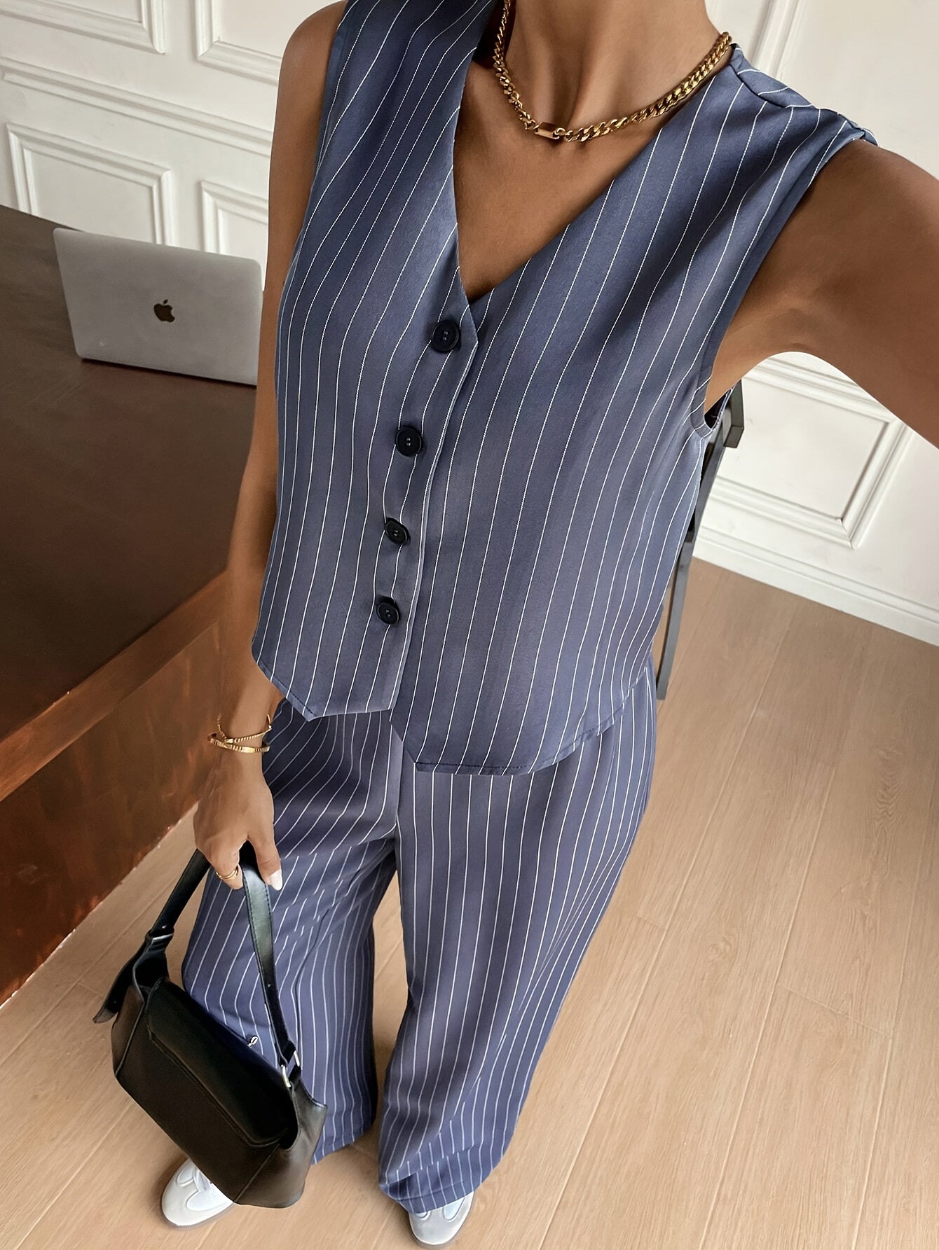 Evi - Gestreepte Vest en Losse Brede Broek