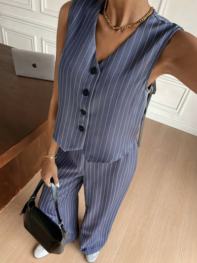 Evi - Gestreepte Vest en Losse Brede Broek