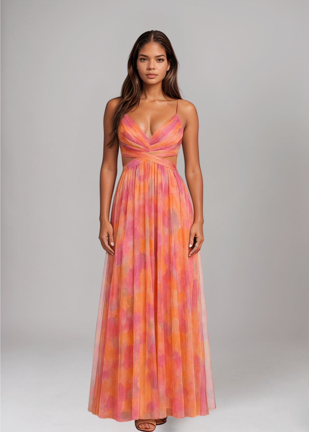 Liora™ | Elegante Maxijurk met Aquarelprint
