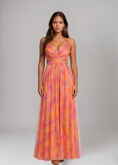 Liora™ | Elegante Maxijurk met Aquarelprint