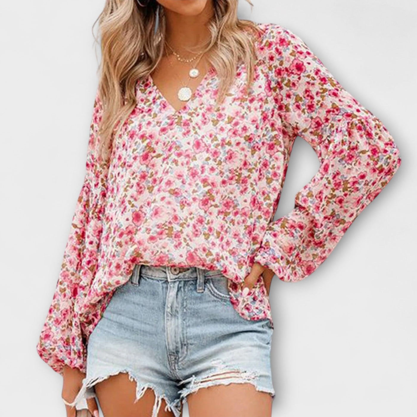 Amya – Bloes met Lange Mouwen en Bloemenprint