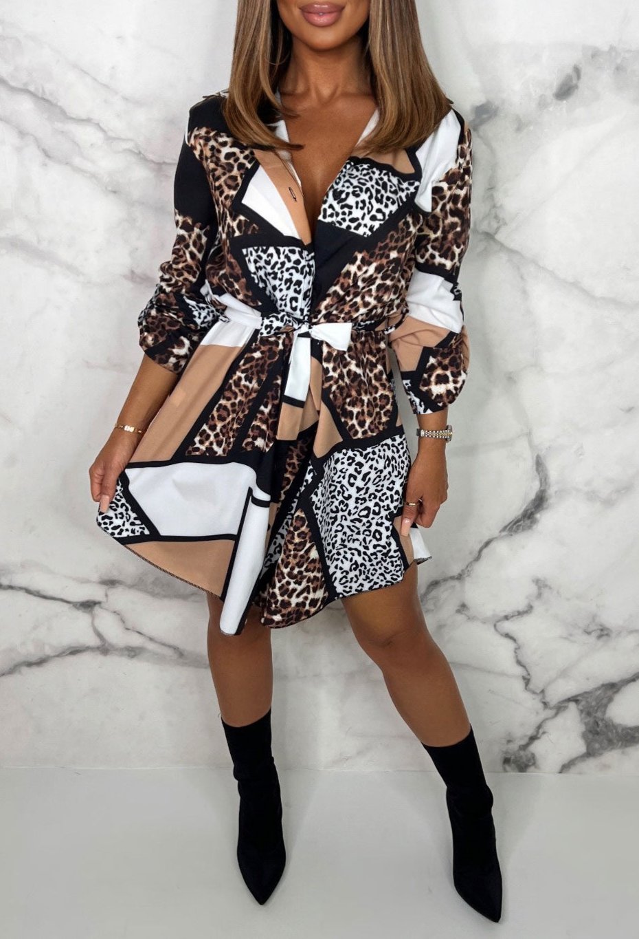 Christel - Flirty Hemdblusenkleed met Dierenprint