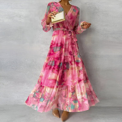 Lirea™ | Chiffon-Maxijurk met Aquarelprint