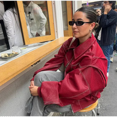 Faye™ — oversized leren jas