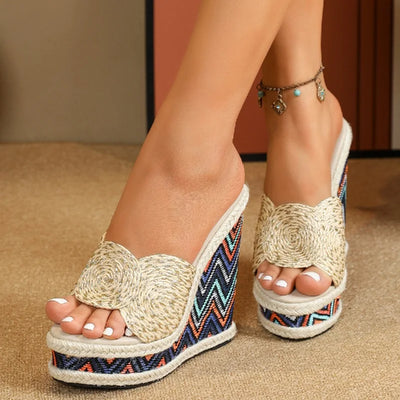 Alexa - Geweven Wedge Sandalen