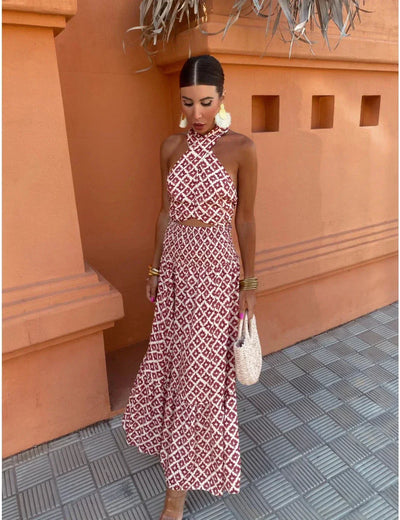 Mickay - Elegante, gerimpelde midi-jurk met off-shoulder