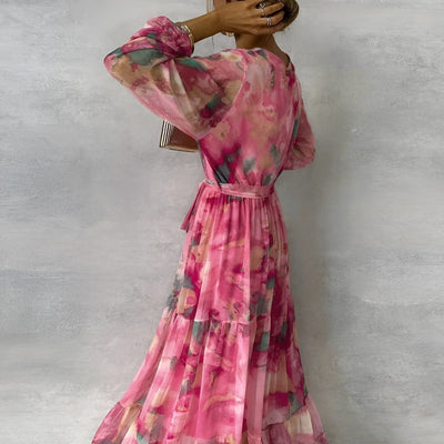 Lirea™ | Chiffon-Maxijurk met Aquarelprint