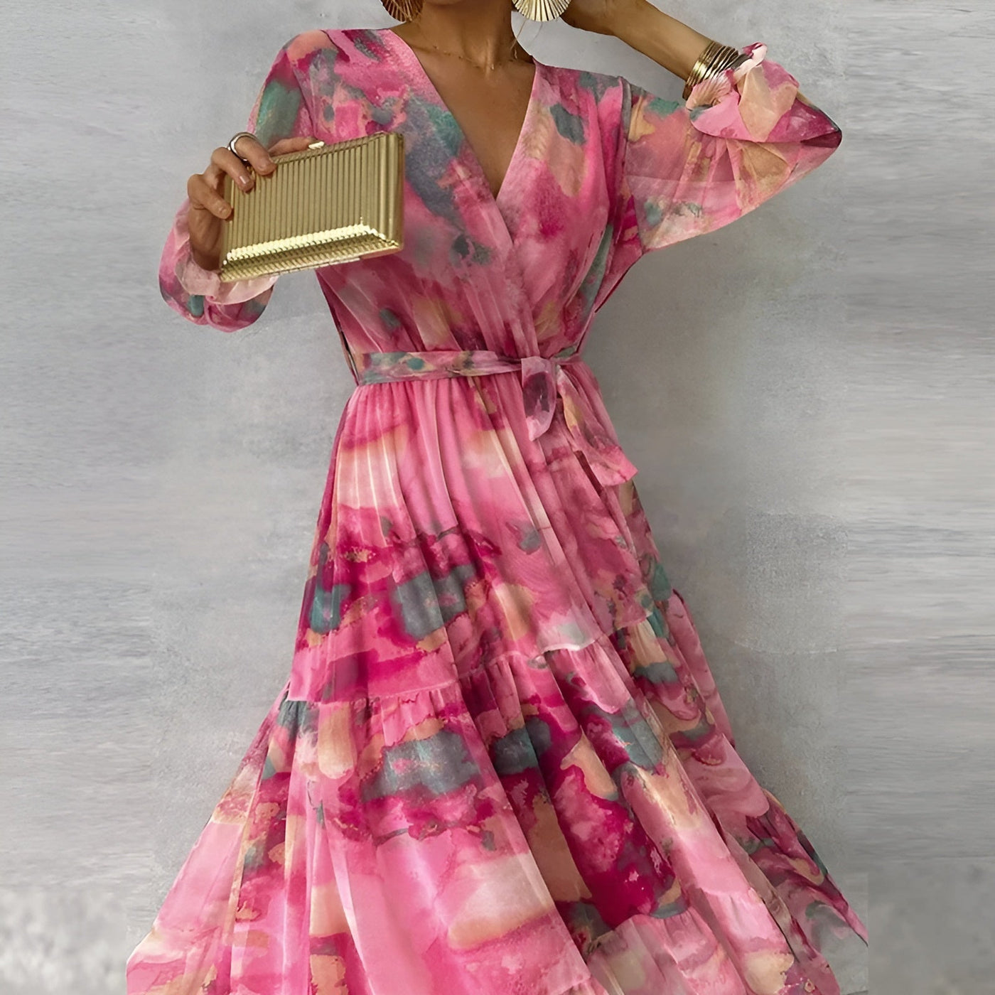 Lirea™ | Chiffon-Maxijurk met Aquarelprint