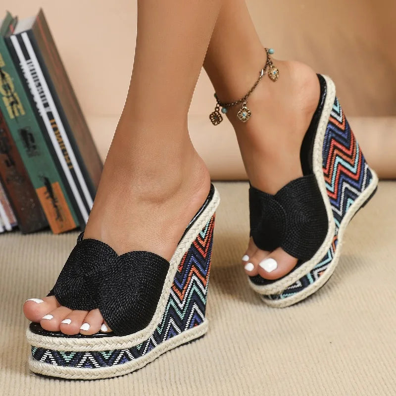 Alexa - Geweven Wedge Sandalen
