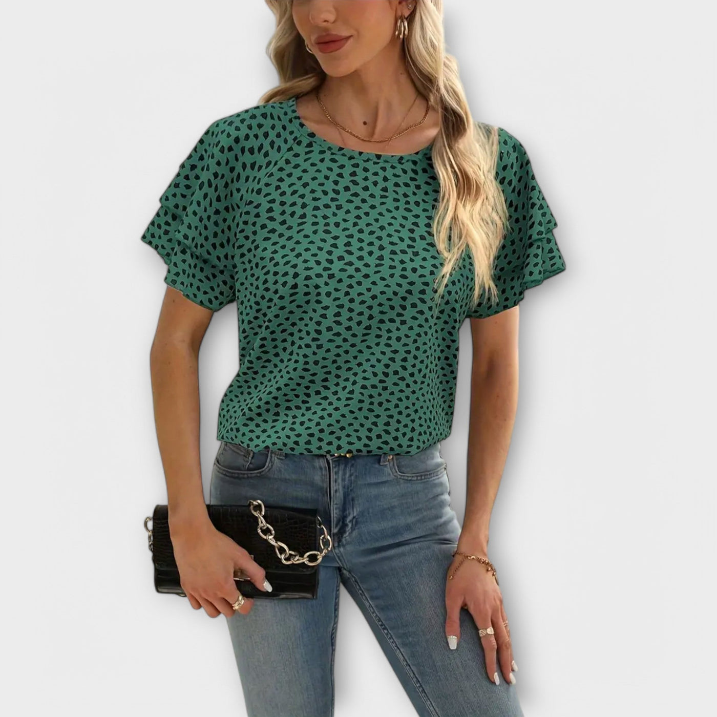 Samantha™ Blouse met Rimpeldetails en Ronde Hals