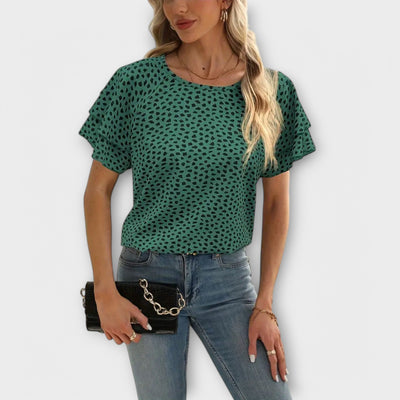 Samantha™ Blouse met Rimpeldetails en Ronde Hals