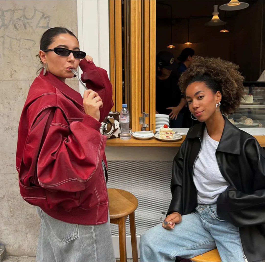 Faye™ — oversized leren jas